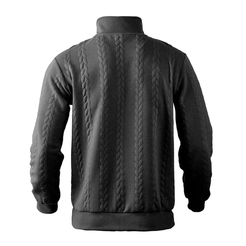 JacZip – Camisola de malha jacquard com gola subida e fecho de correr