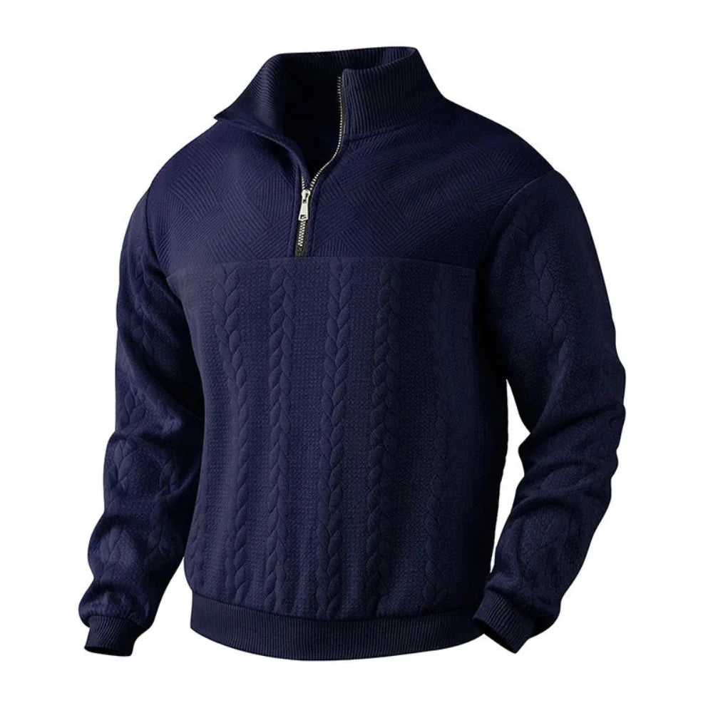 JacZip – Camisola de malha jacquard com gola subida e fecho de correr