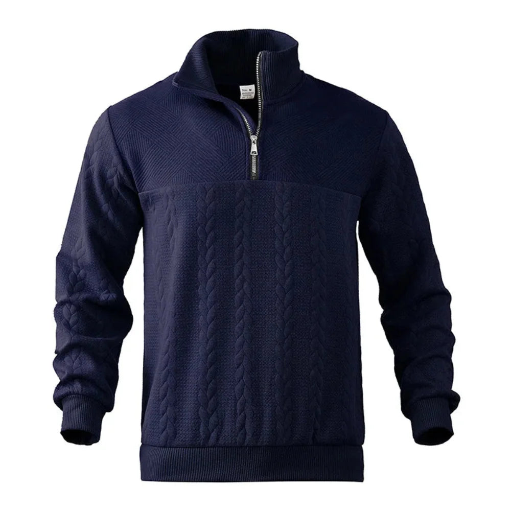 JacZip – Camisola de malha jacquard com gola subida e fecho de correr