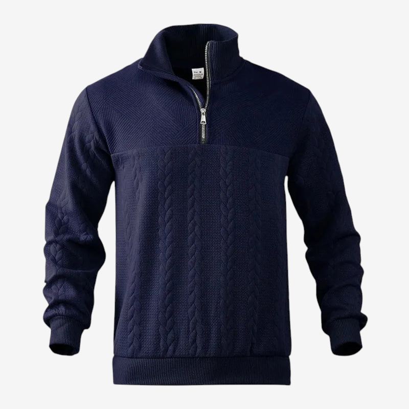JacZip – Camisola de malha jacquard com gola subida e fecho de correr