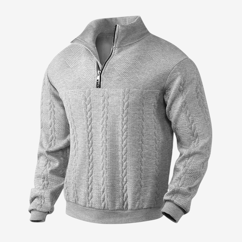 JacZip – Camisola de malha jacquard com gola subida e fecho de correr