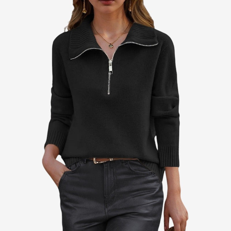 Olivia - Long Sleeve Sweater with Half Zipper
