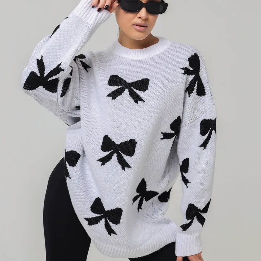 Carla - Maglione elegante lavorato a maglia con fiocco e dettaglio jacquard