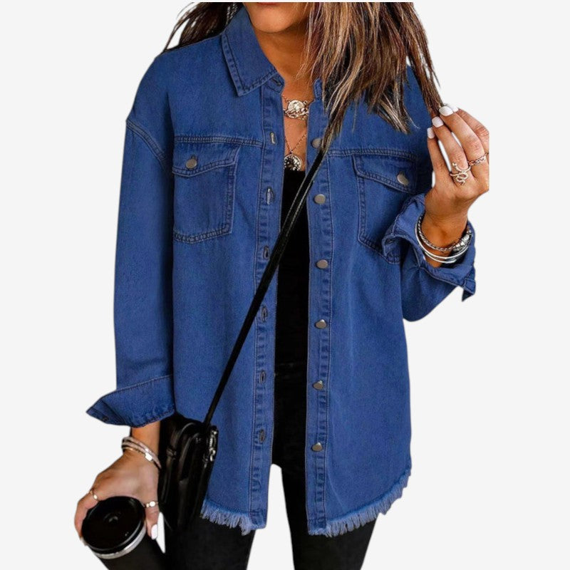 Violet - Denim Overshirt with Frayed Hem
