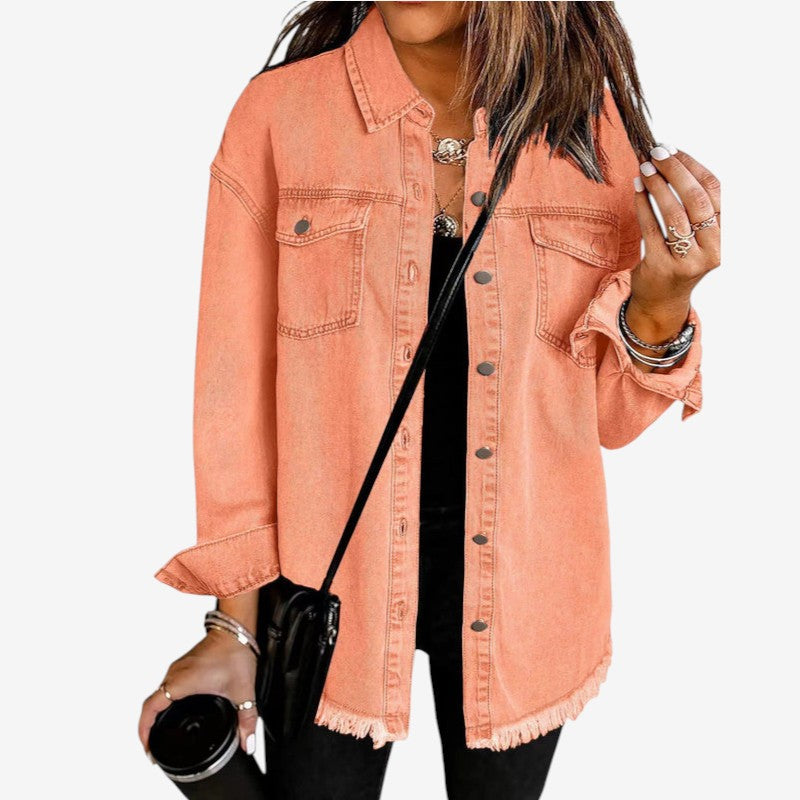 Violet - Denim Overshirt with Frayed Hem