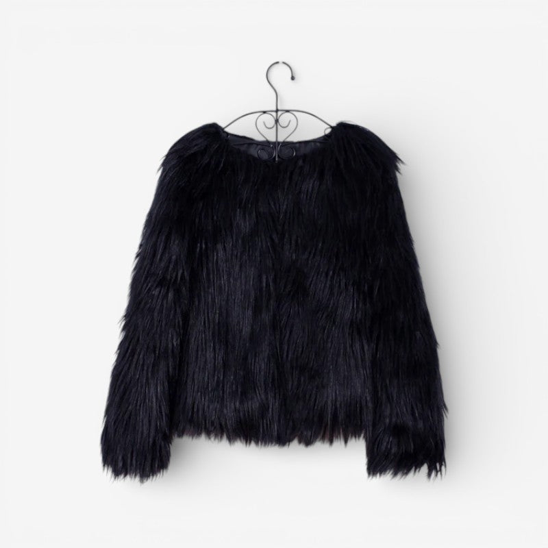 Aveline – Long Sleeve Faux Fur Jacket with Round Neck