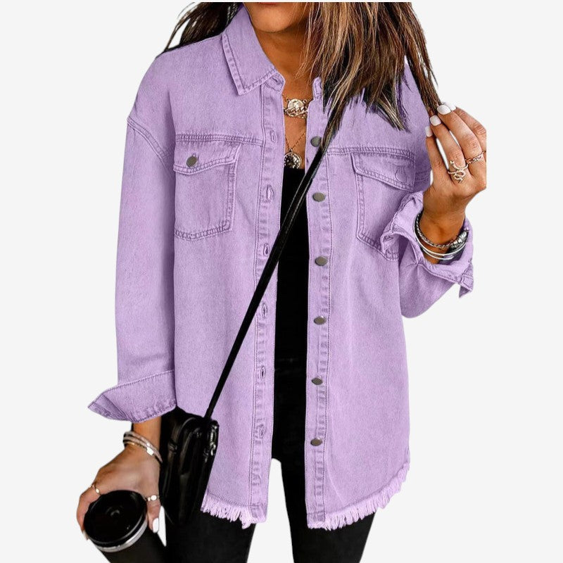 Violet - Denim Overshirt with Frayed Hem