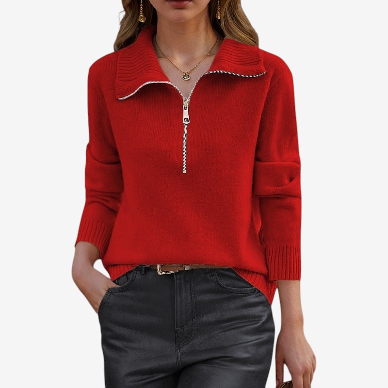 Olivia - Long Sleeve Sweater with Half Zipper