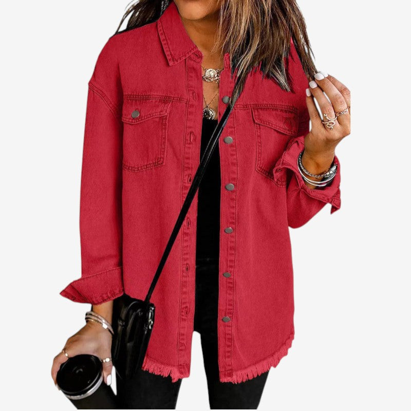Violet - Denim Overshirt with Frayed Hem