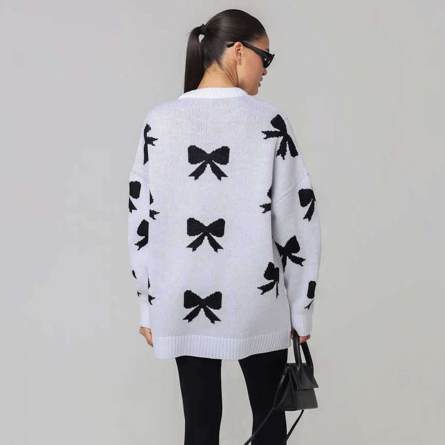 Carla - Maglione elegante lavorato a maglia con fiocco e dettaglio jacquard