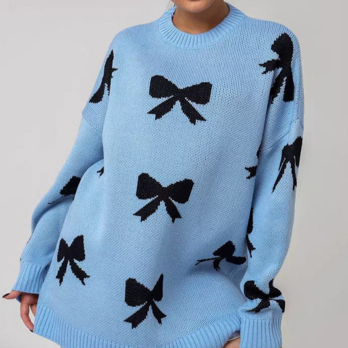 Carla - Maglione elegante lavorato a maglia con fiocco e dettaglio jacquard