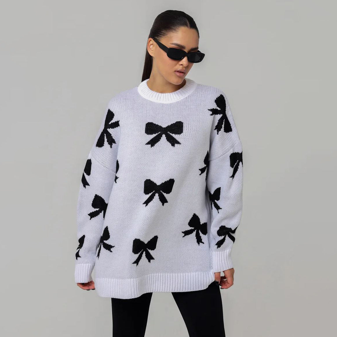 Carla - Maglione elegante lavorato a maglia con fiocco e dettaglio jacquard