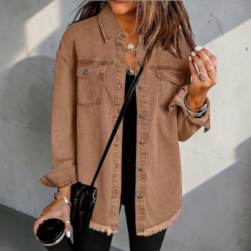 Violet - Denim Overshirt with Frayed Hem