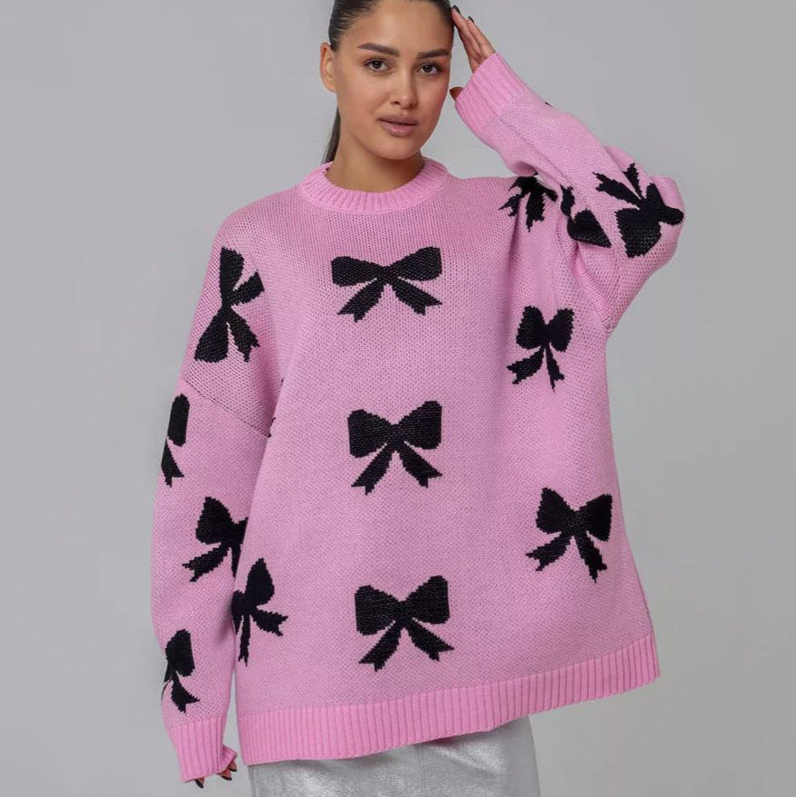 Carla - Maglione elegante lavorato a maglia con fiocco e dettaglio jacquard