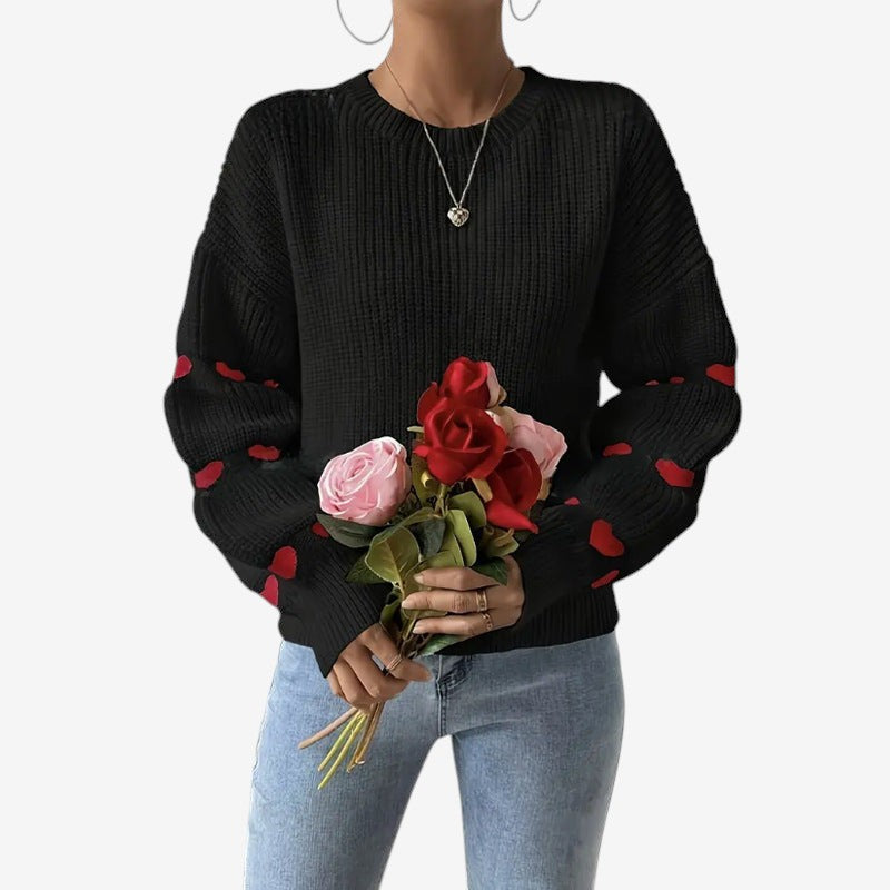 Nora - Maglione a maniche lunghe con ricamo a forma di cuore