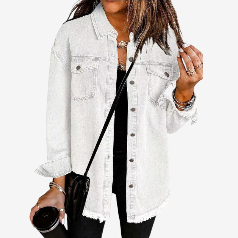 Violet - Denim Overshirt with Frayed Hem