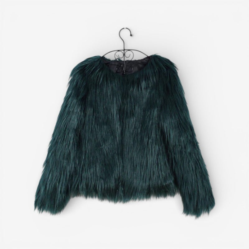 Aveline – Long Sleeve Faux Fur Jacket with Round Neck