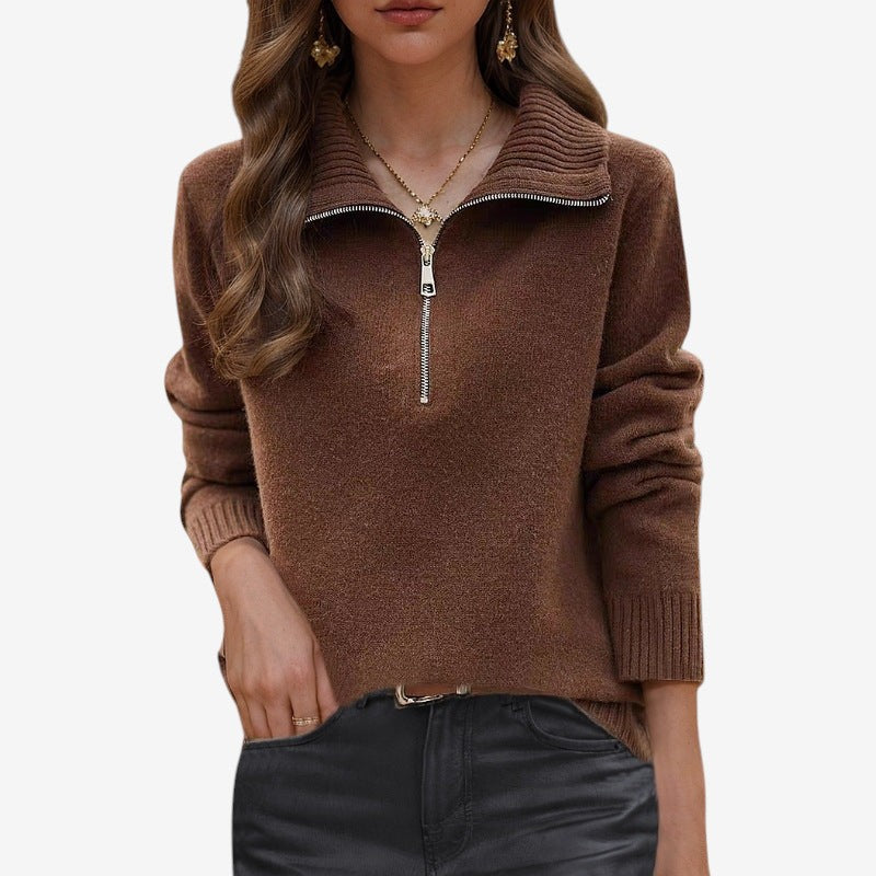 Olivia - Long Sleeve Sweater with Half Zipper