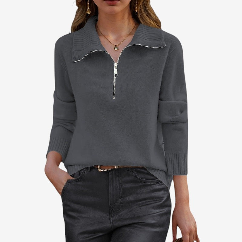 Olivia - Long Sleeve Sweater with Half Zipper
