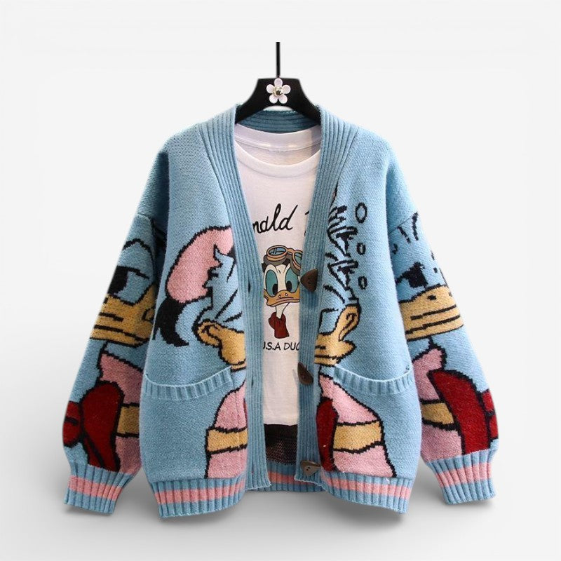 Demi - Long Sleeve Printed Cardigan with Button Closure