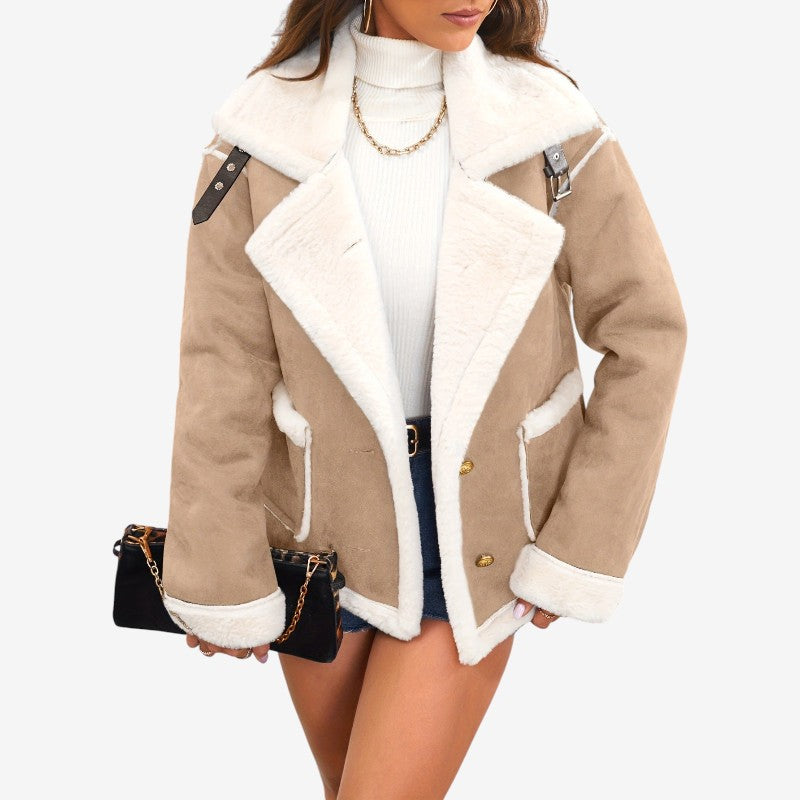 Women’s Long Coat with Notched Collar and Pockets