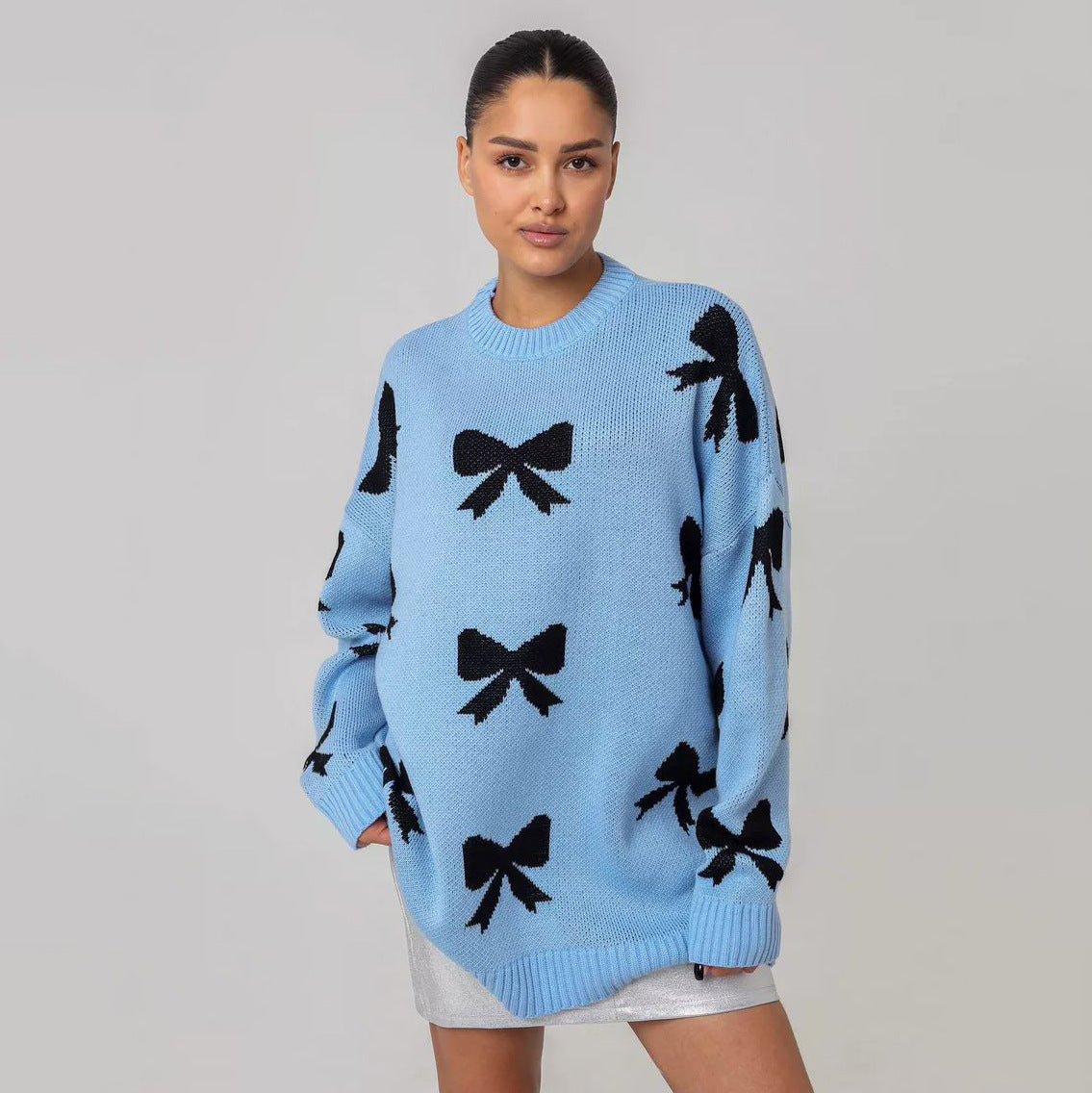 Carla - Maglione elegante lavorato a maglia con fiocco e dettaglio jacquard
