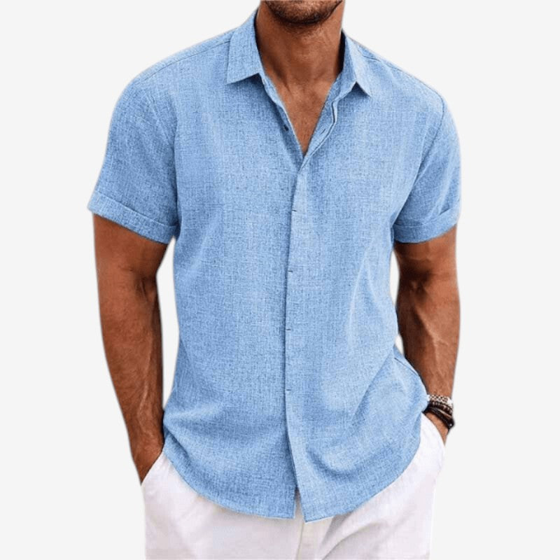 Chemise ajustée pour homme à manches courtes avec fermeture à boutons