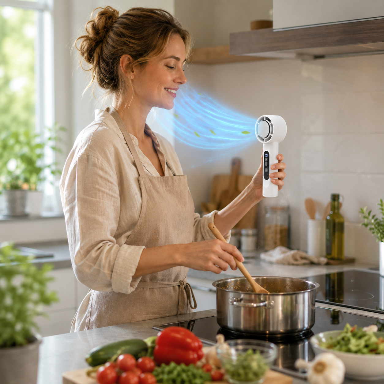 Portable Handheld Cooling Fan with USB Rechargeable Button Control