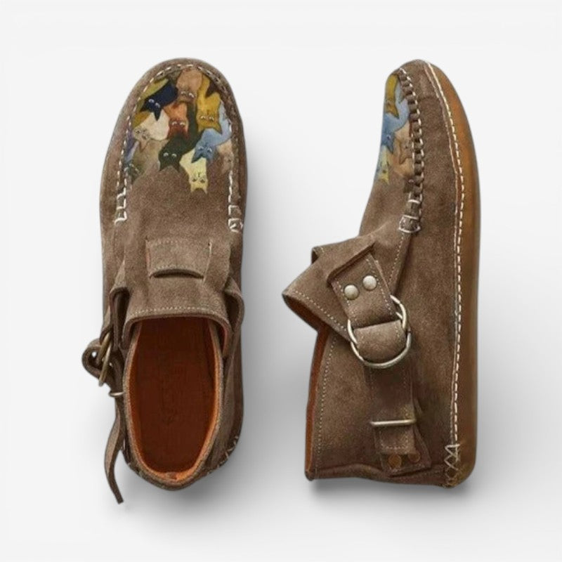 Everly – Non-Slip Printed Ankle Boots with Buckle