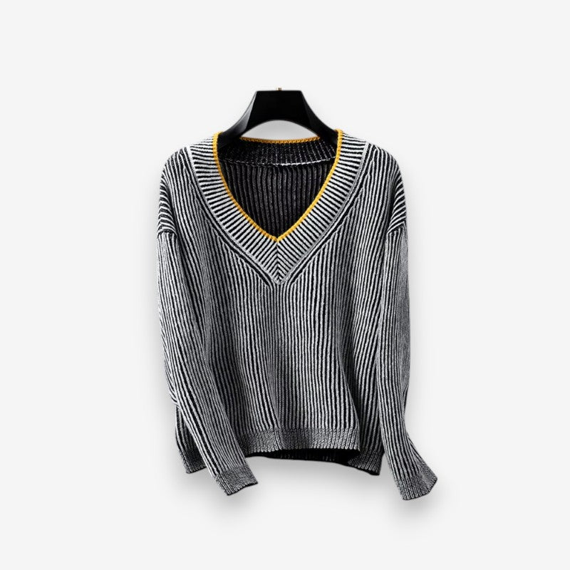 Rosie – Sweter w paski z długim rękawem i dekoltem w serek