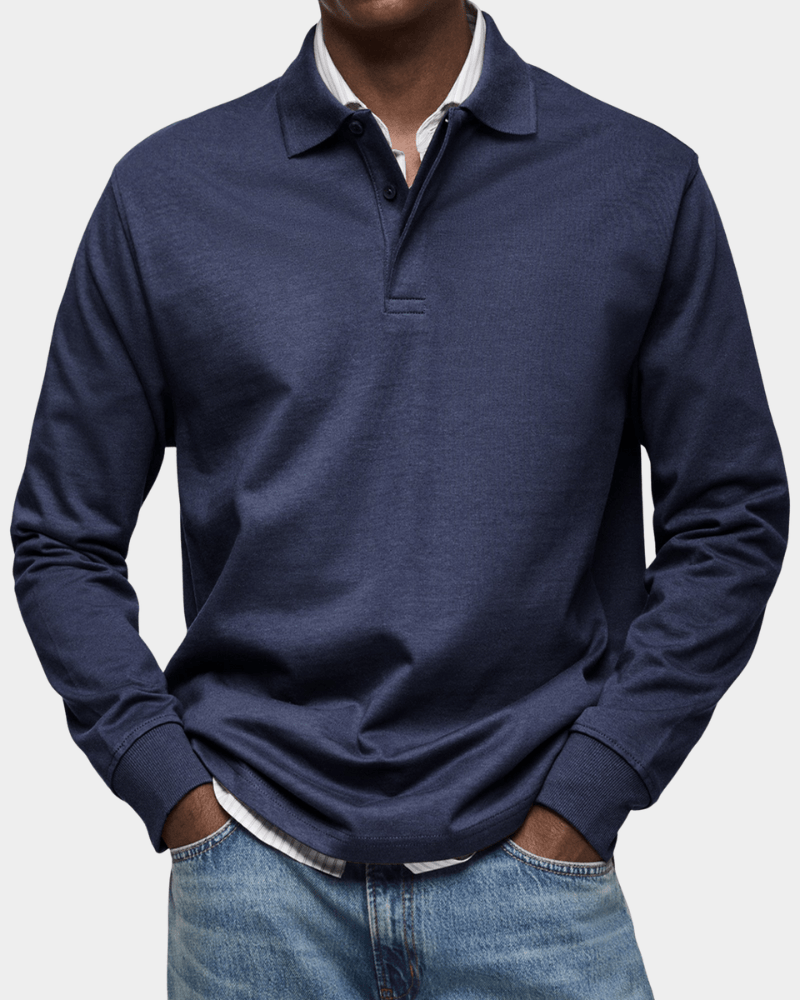 PoloKnit – Maglione polo a maniche lunghe con colletto abbottonato e bordi a costine