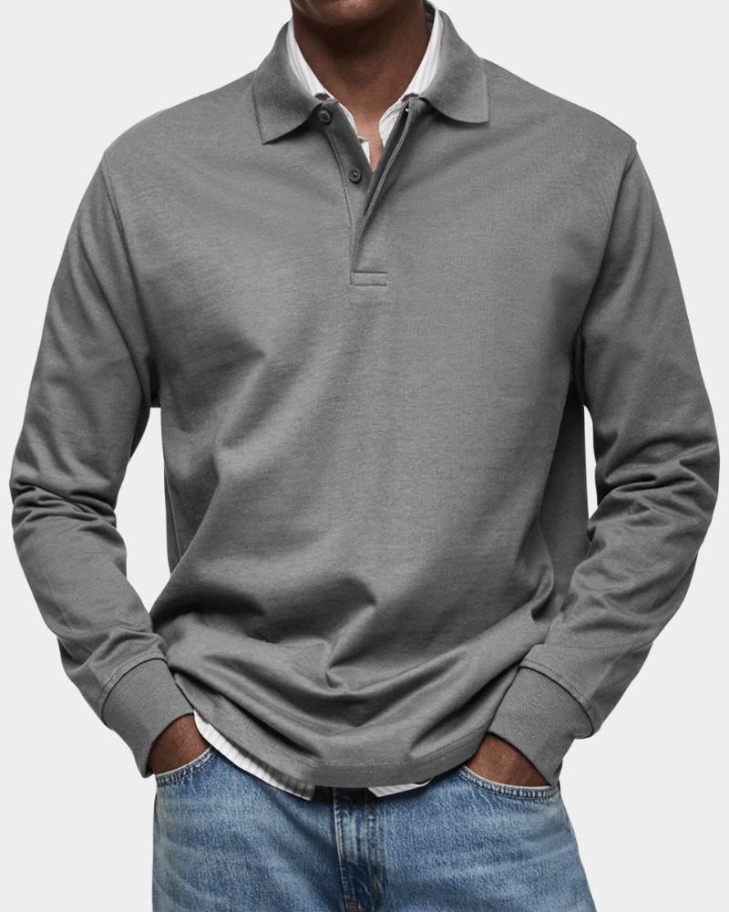 PoloKnit – Maglione polo a maniche lunghe con colletto abbottonato e bordi a costine