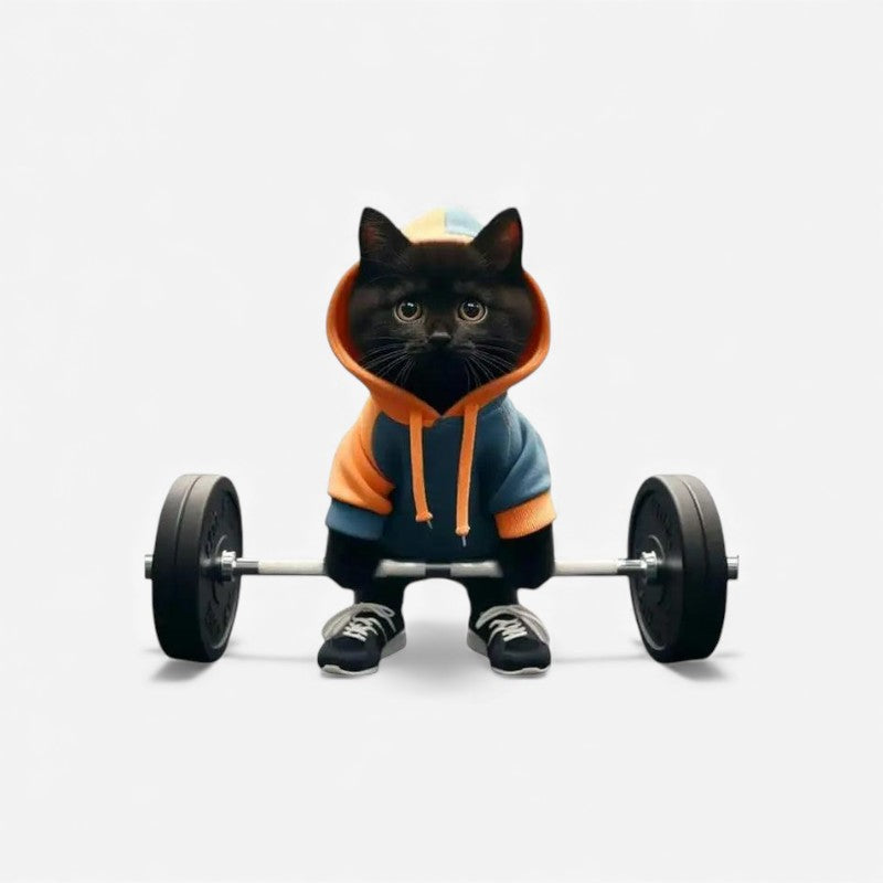 PowerPaws – Cat Figurine with Weightlifting and Decorative Design