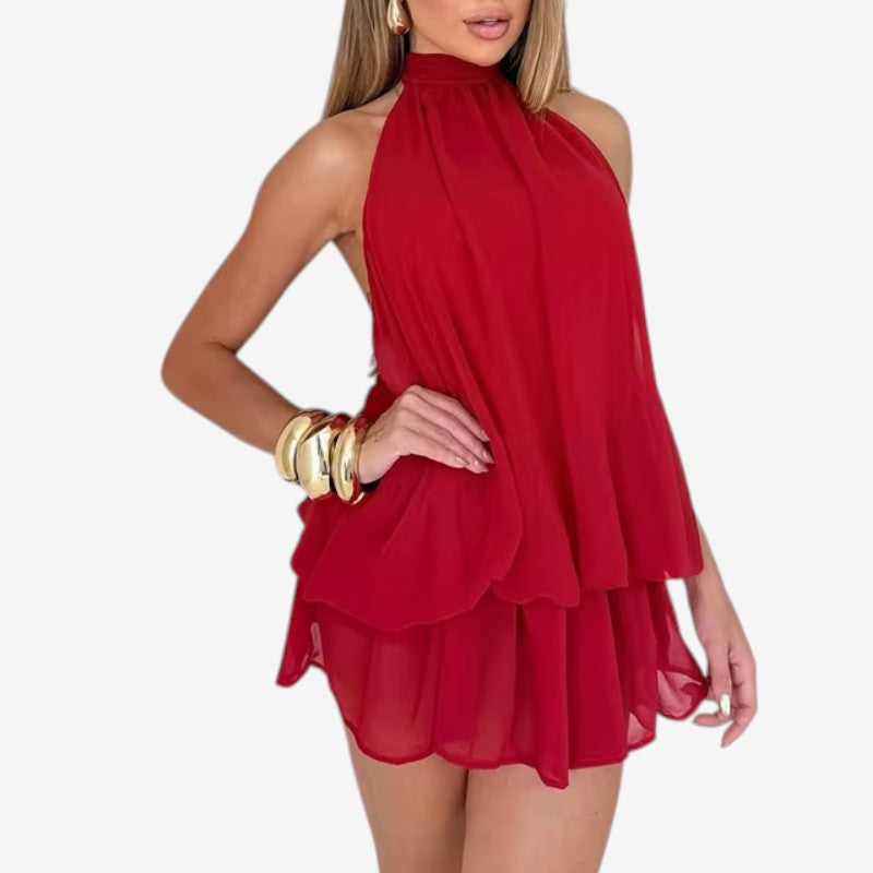 Robe mini à ligne A pour femme avec col licou