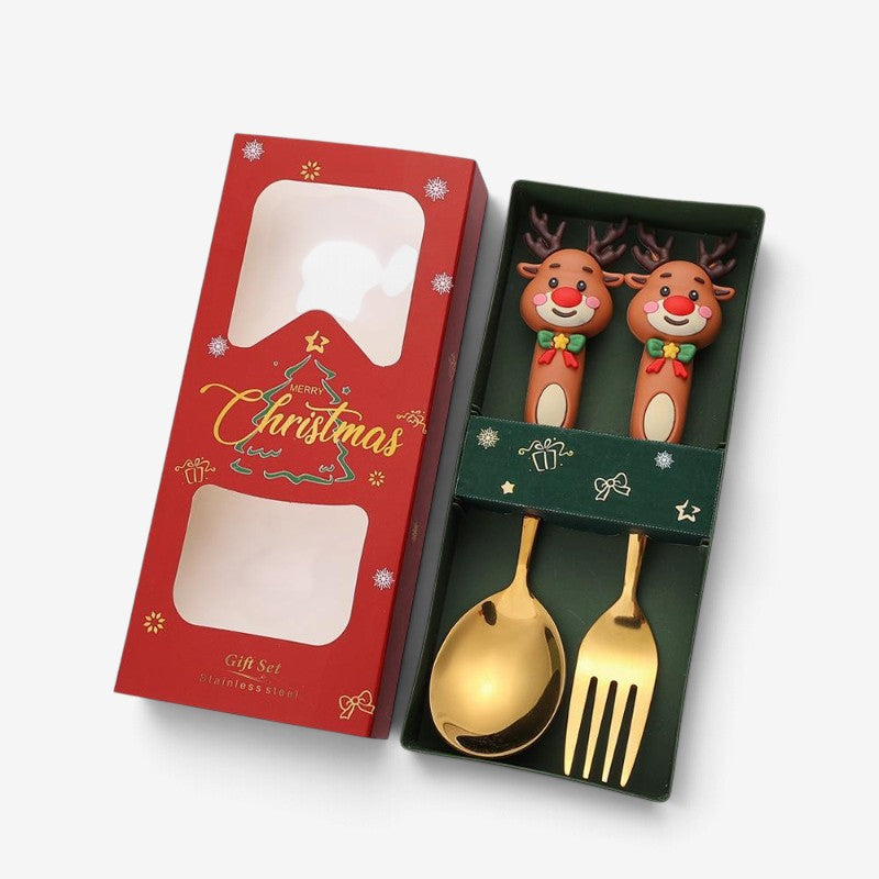SantaServe - Conjunto de garfo e colher de Natal com design do Pai Natal