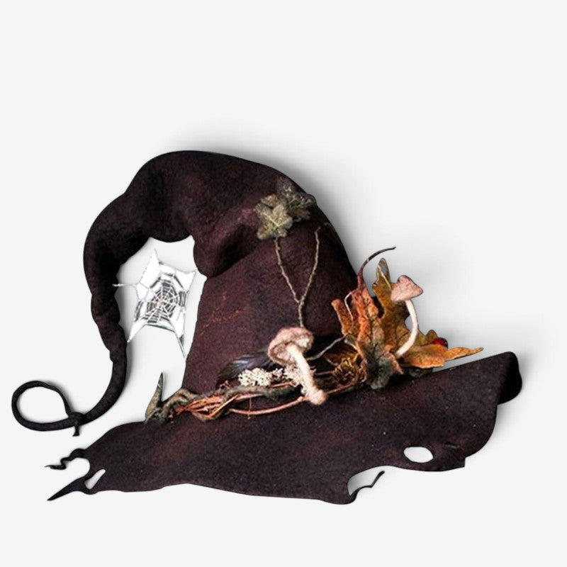 Handmade Felt Witch Hat with Floral Design