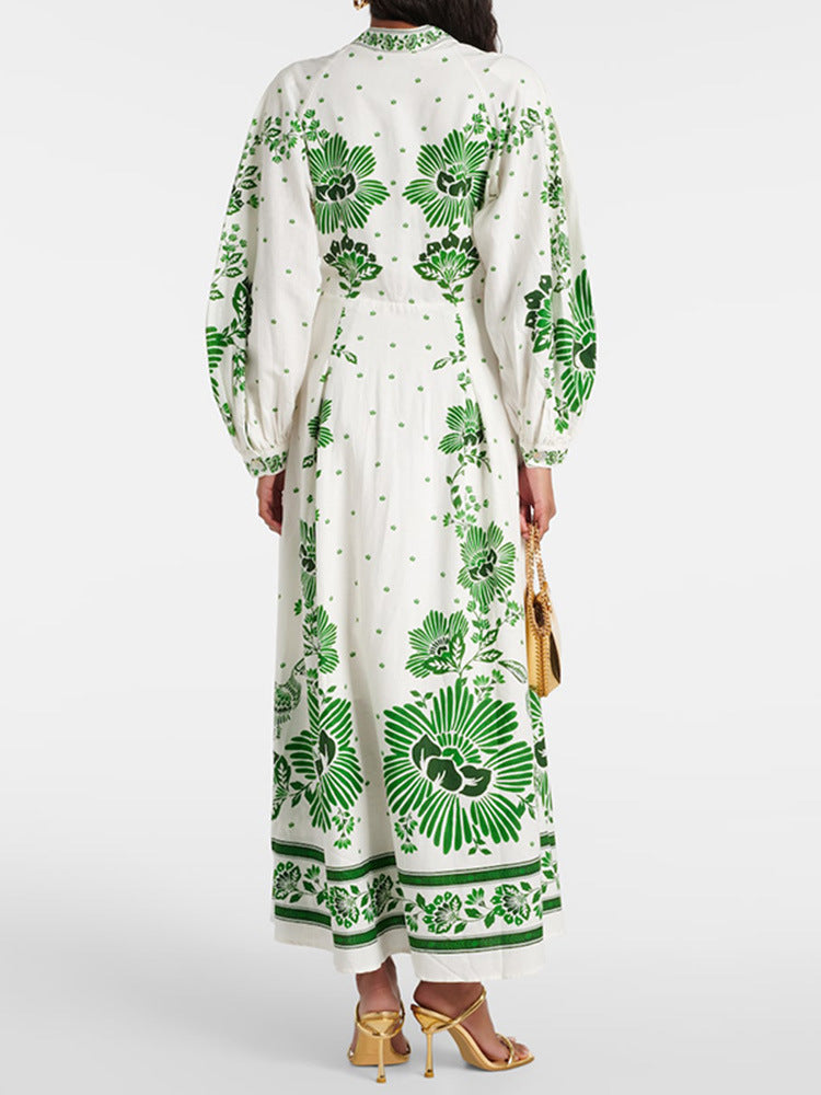 Mariah – Trendy V-neck maxi dress with long sleeves and waist band