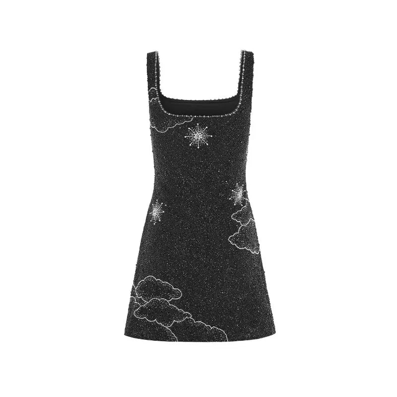 Stella - Mini abito con scollo quadrato e ricami celestiali