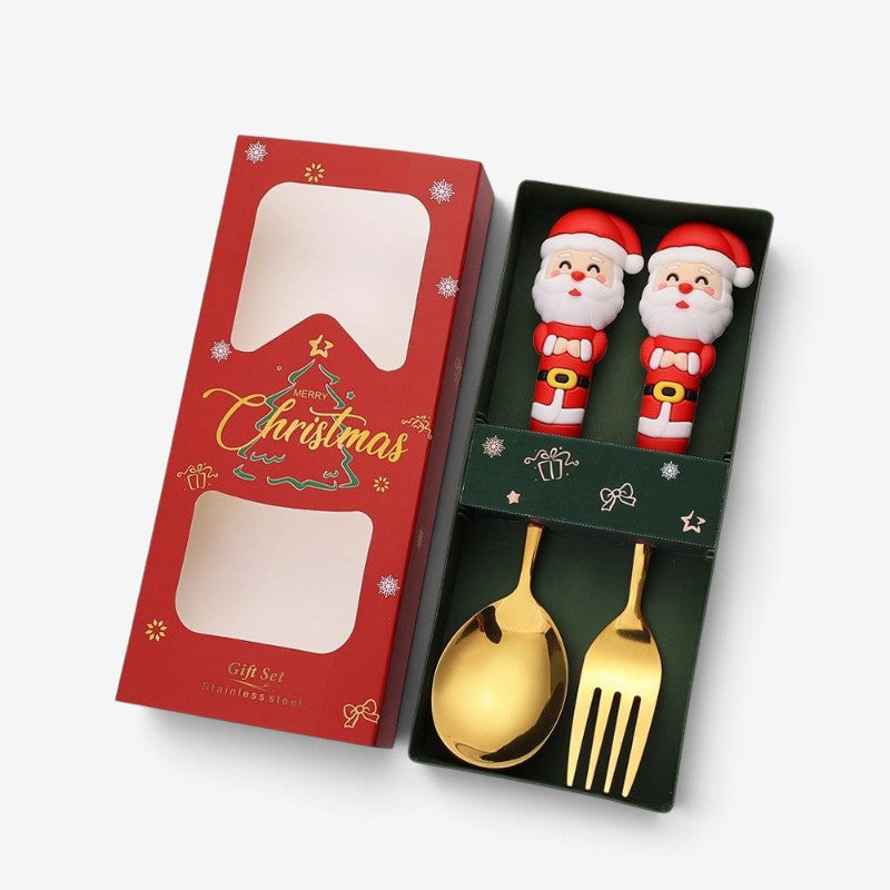 SantaServe - Conjunto de garfo e colher de Natal com design do Pai Natal