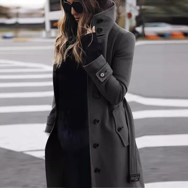 Aurora – Trench Coat with Long Sleeve Buttons and Pockets