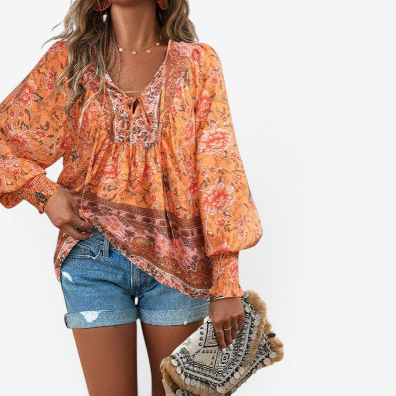 Blouse à manches longues imprimé floral pour femme