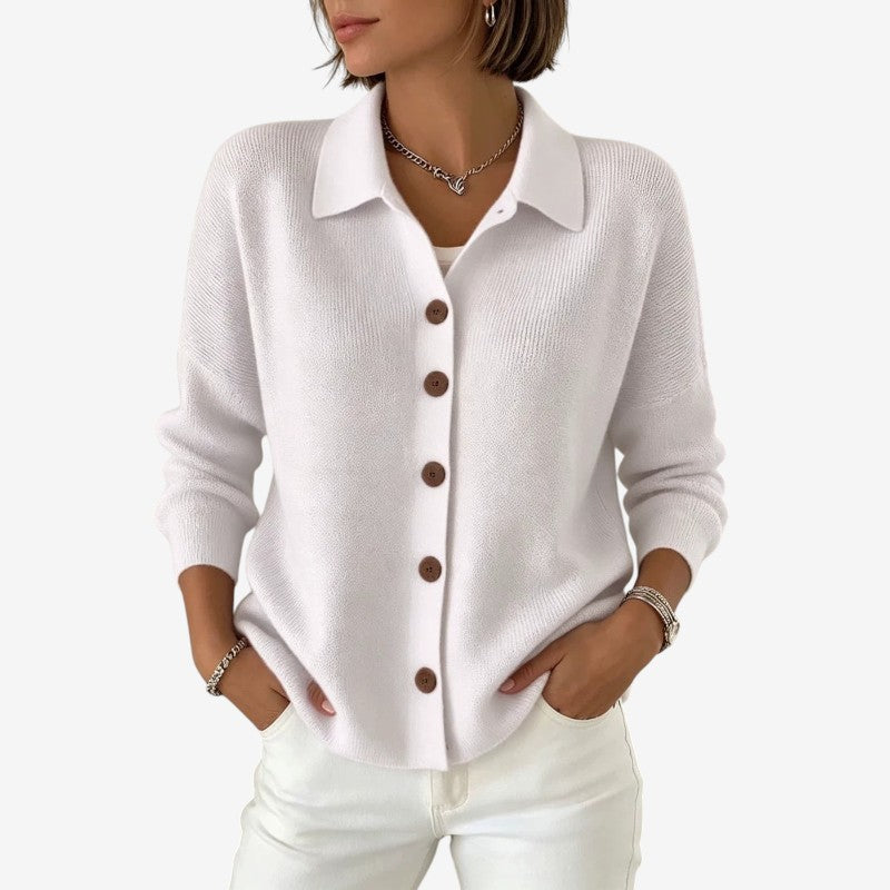 Women's Button Knit Cardigan with Turn Down Collar