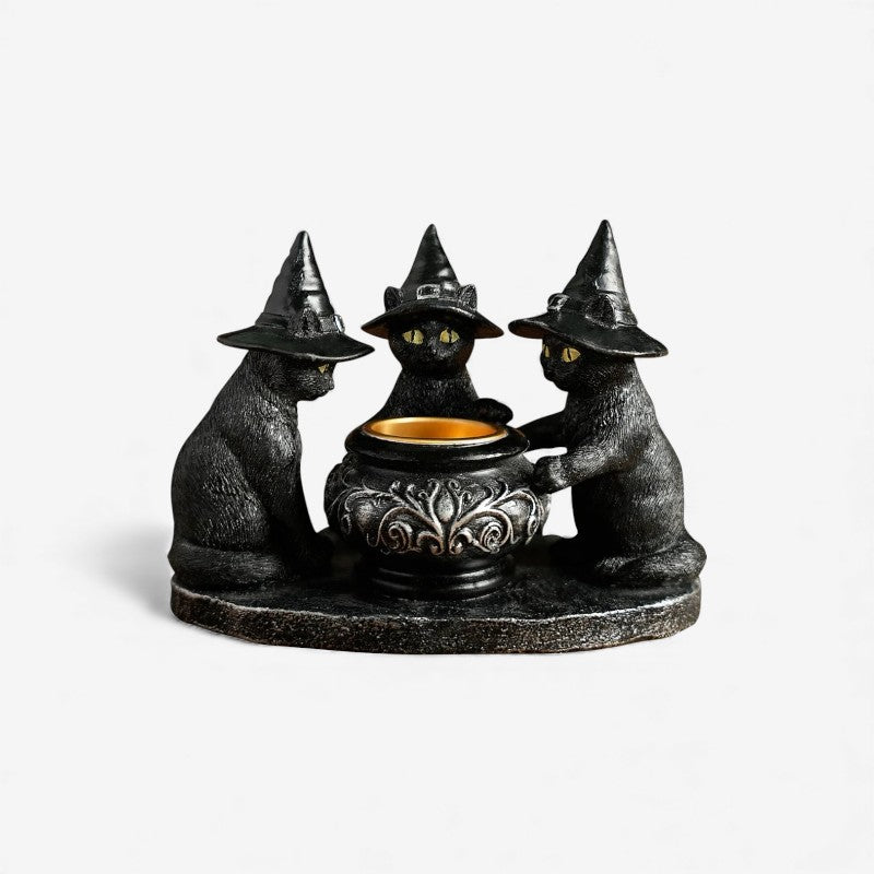 CatGlow – Gyertyatartó macska szoborral Halloween kiállításhoz