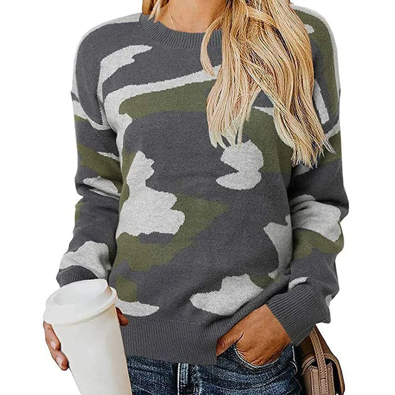Zoe - Knitted sweater with camouflage and leopard for a striking style