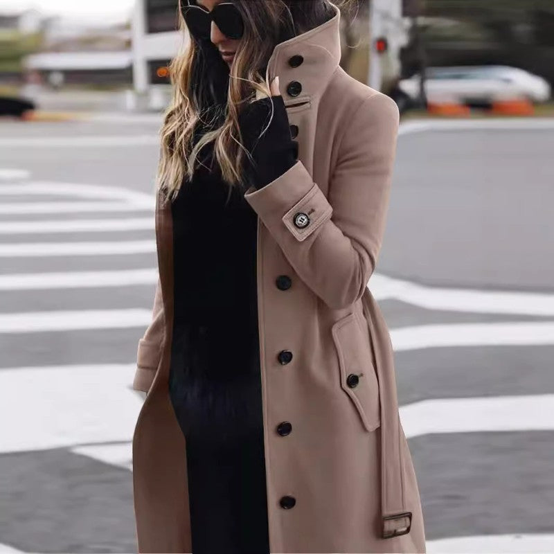 Aurora – Trench Coat with Long Sleeve Buttons and Pockets