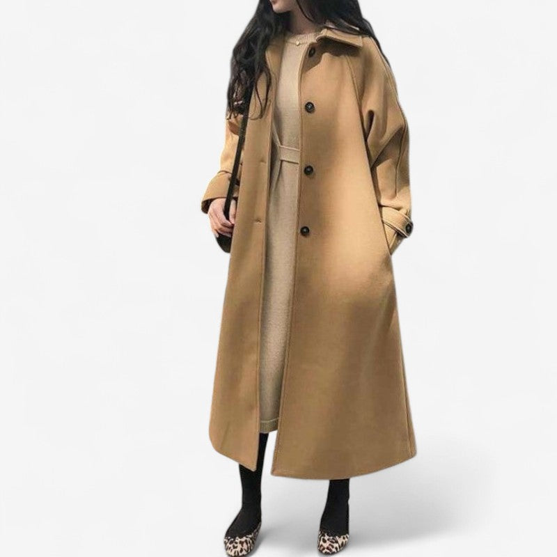Lina - Trench Coat a Manica Lunga con Colletto a Risvolto, Cintura in Vita e Tasche Multiple