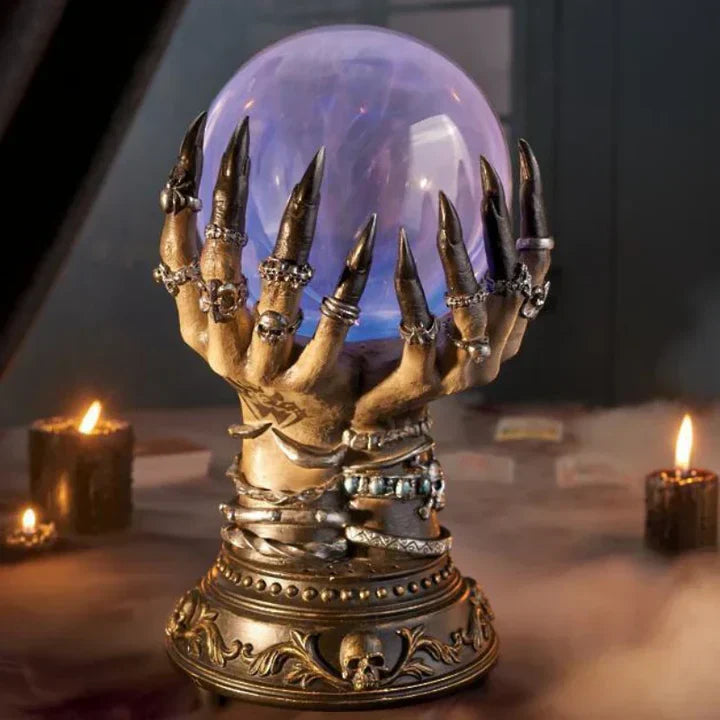 DarkAura - Gotische skelet handlamp met gloeiende kristallen bol