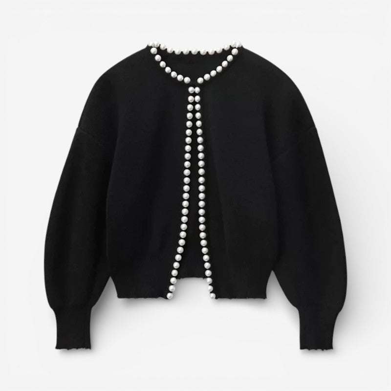 Amber – Long Sleeve Cardigan With Beaded Trim And Open Front