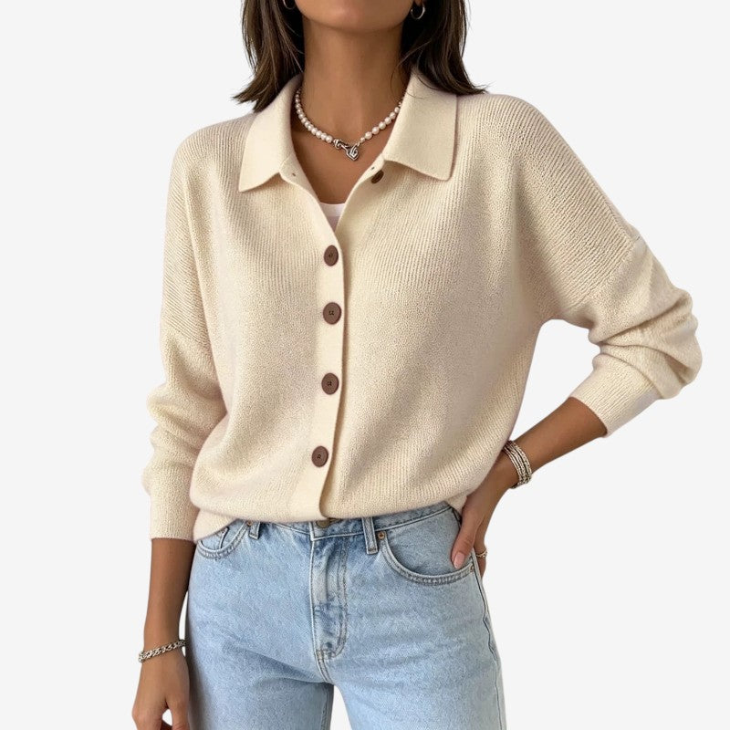 Women's Button Knit Cardigan with Turn Down Collar
