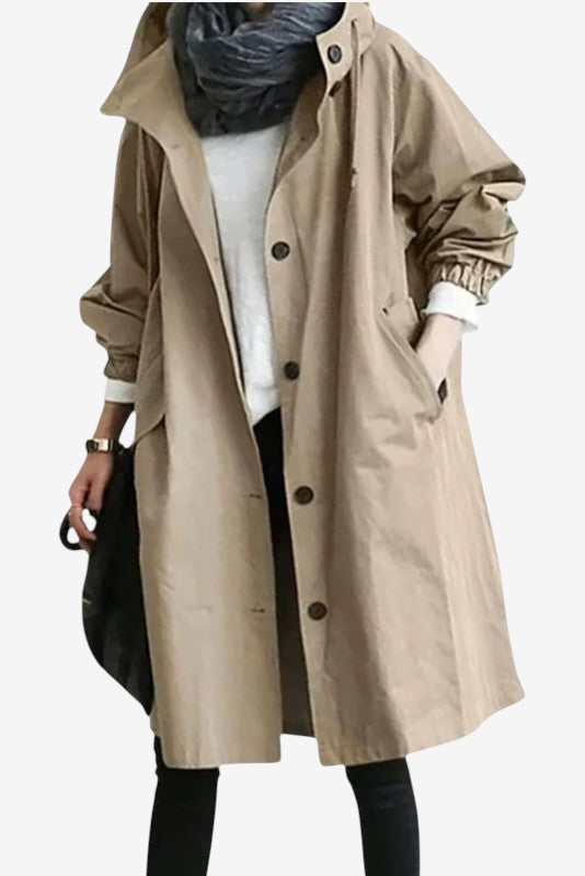 Norqevia – Cappotto lungo con cappuccio e chiusura con bottoni